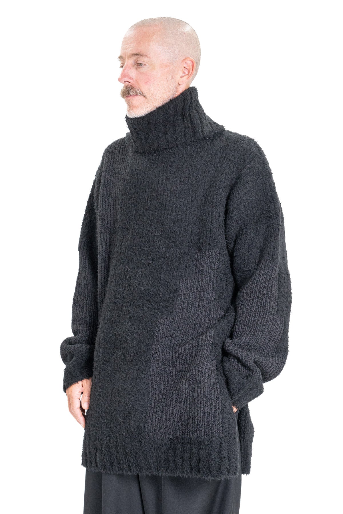 TURTLE NECK HEM ZIP PULLOVER KNIT【30%OFF】