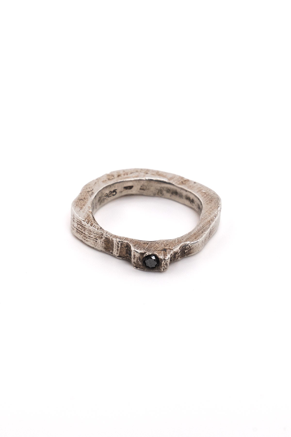 Carved Skinny Ring With Black Diamond
