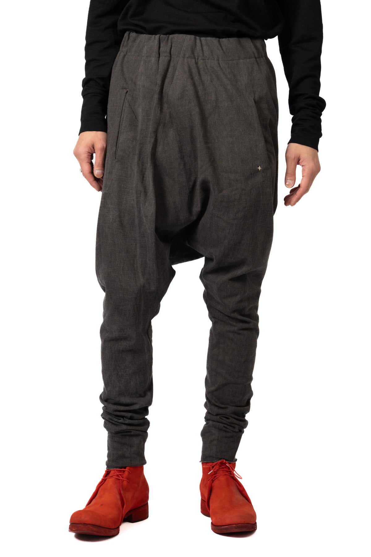 elastic waist low crotch 2 pocket pants