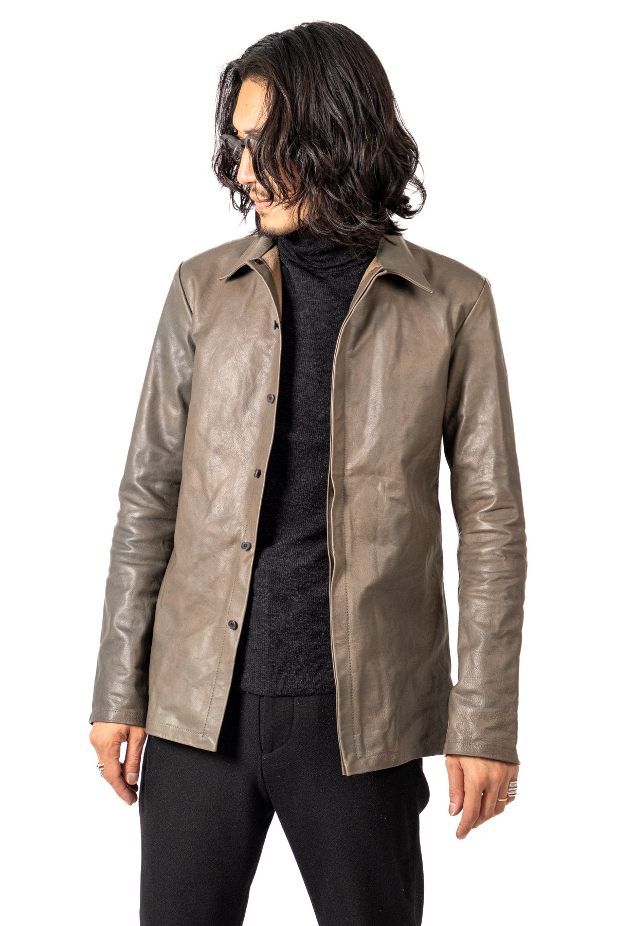 CENTRAL BACK VENT LEATHER OVER SHIRT