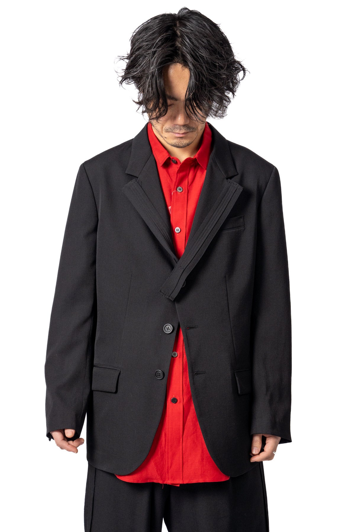 WOOL GABARDINE 3-BUTTONS JACKET WITH DECORATIVE CLOTH 【30%OFF】