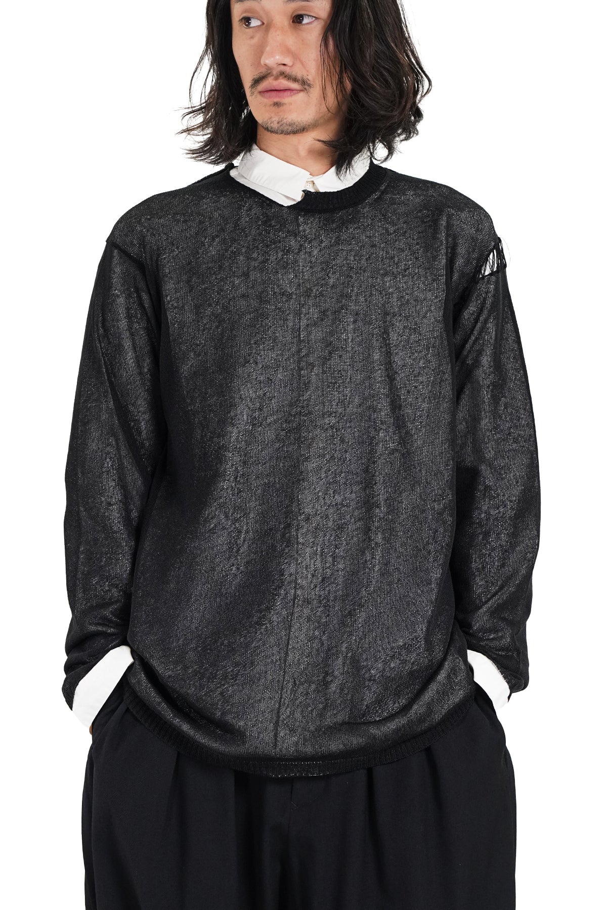 CREW NECK PULLOVER WITH EMBROIDERED YARN KNIT