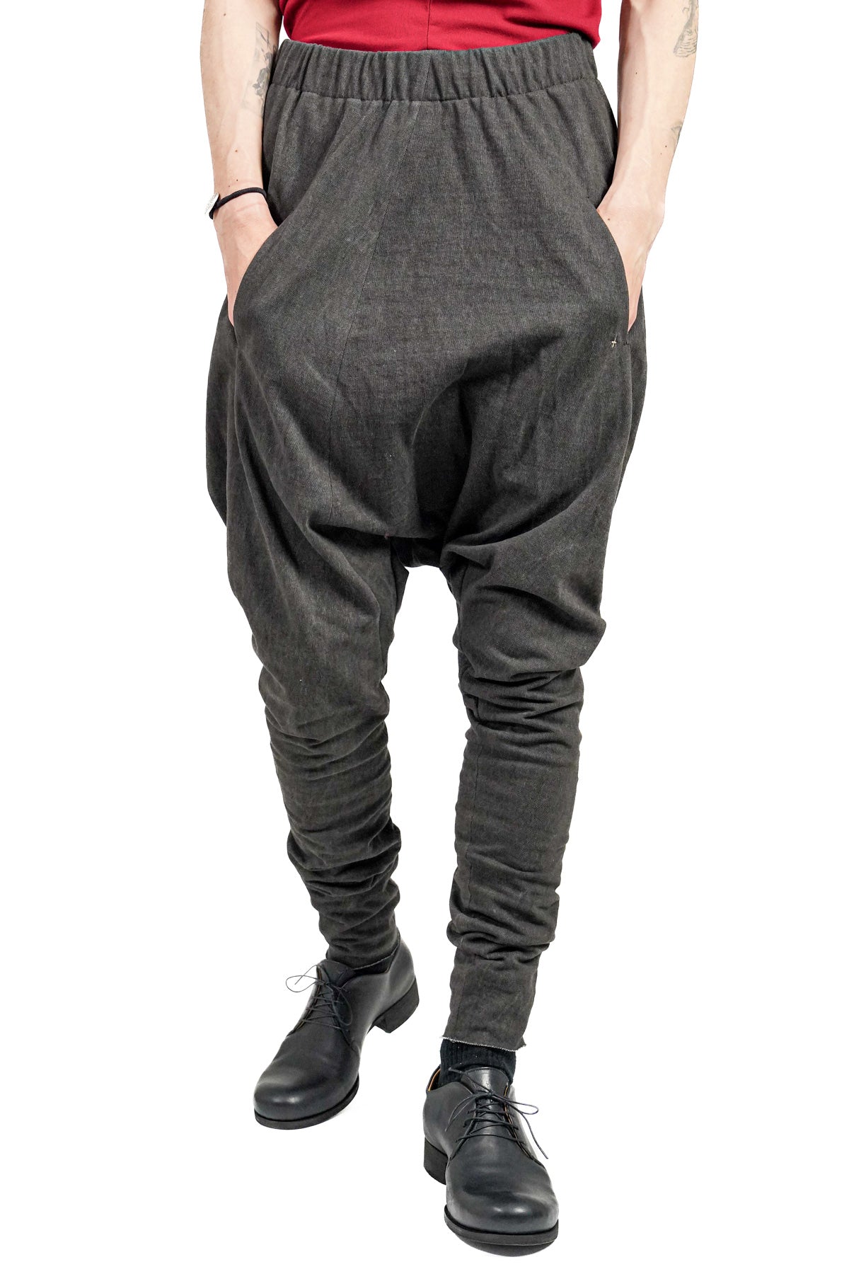 elastic waist low crotch 2 pocket pants