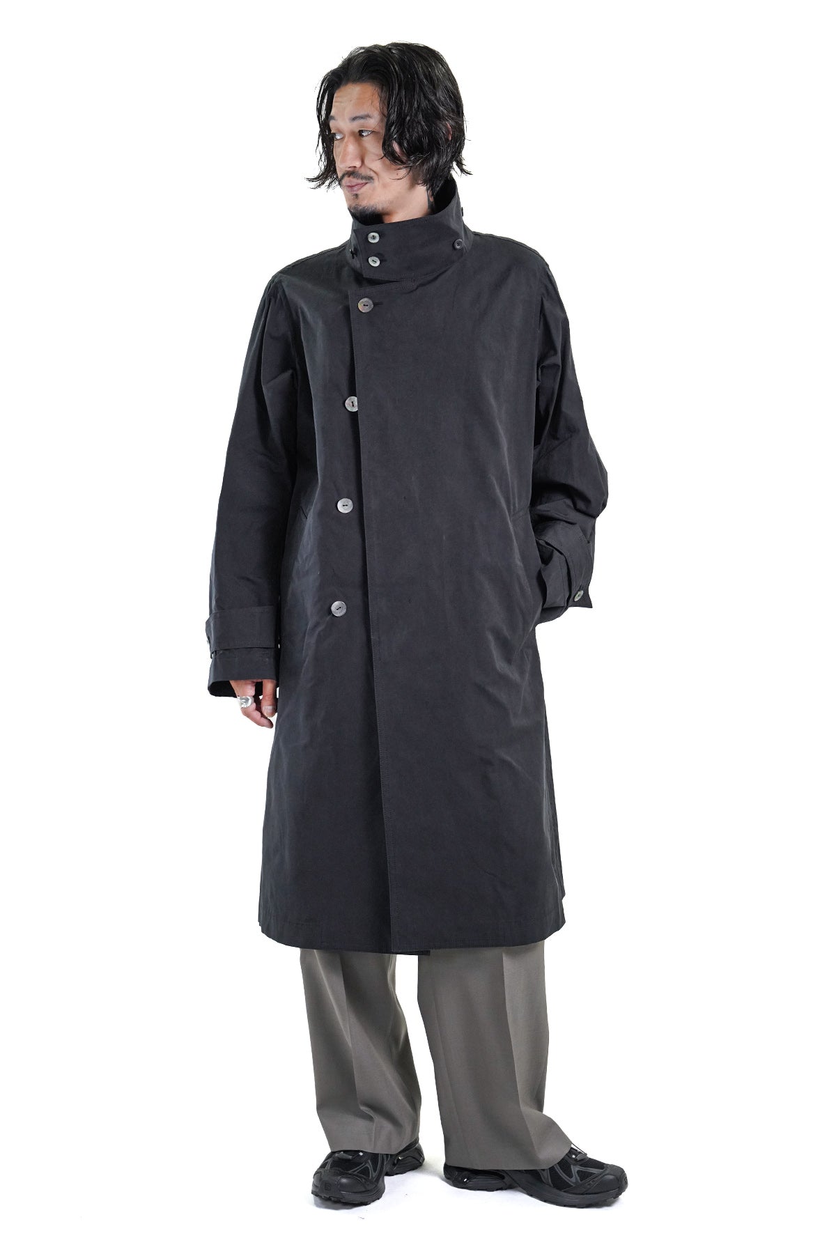 STAND COLLAR HOODED COAT