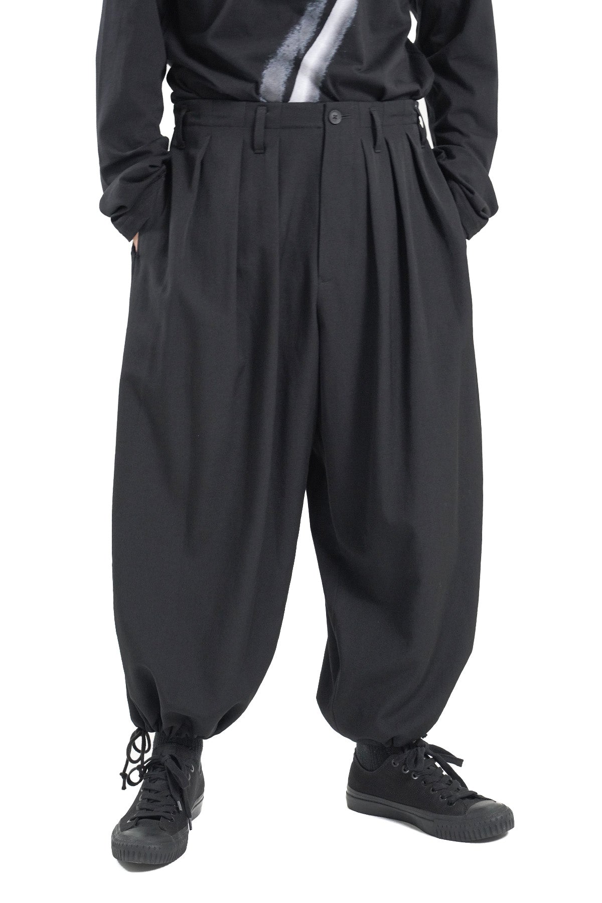WOOL GABARDINE SLIM BALLOON PANTS