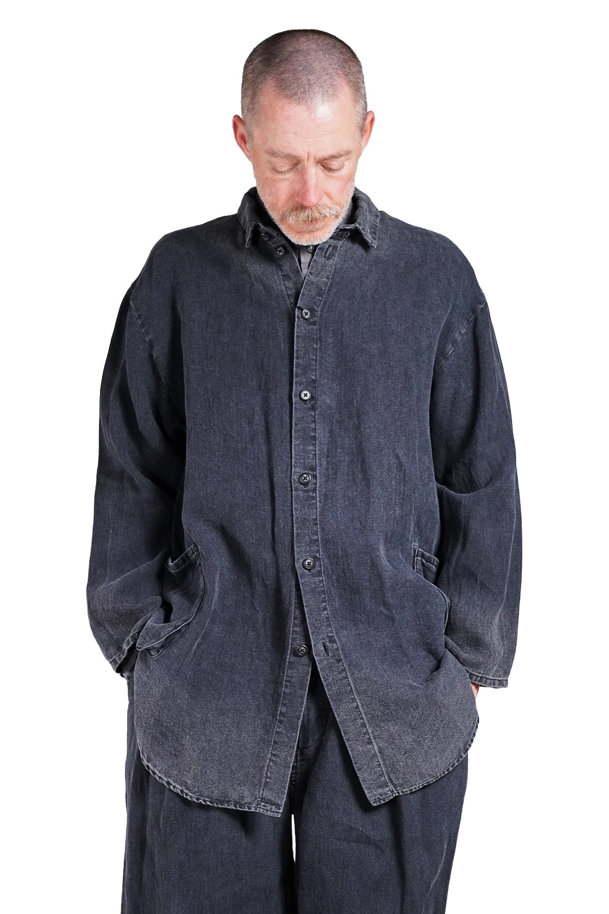 BLACK LINEN SHIRT JACKET