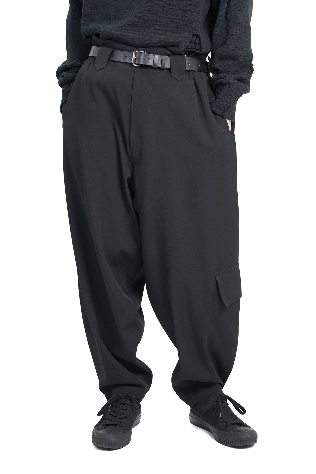 WOOL GABARDINE LEFT SIDE POCKET PANTS