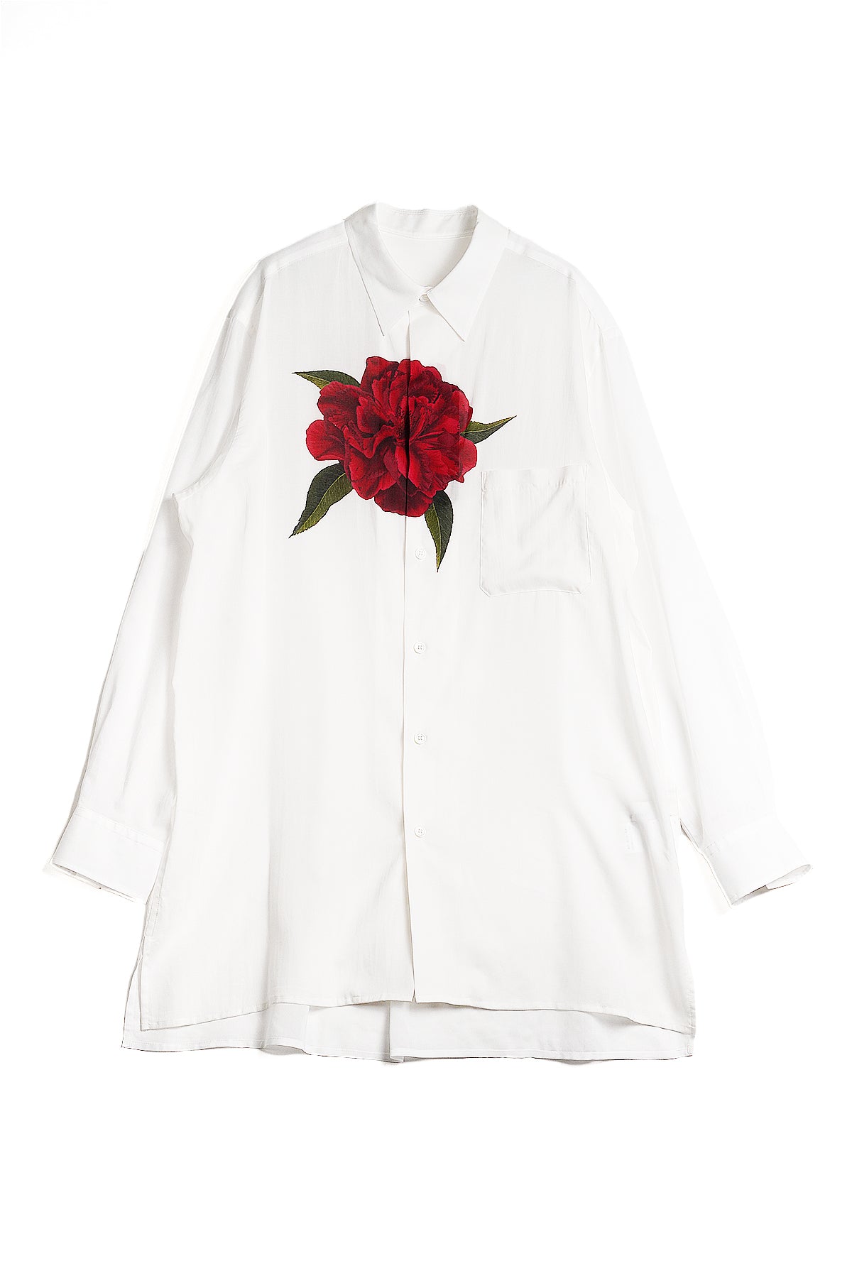 REGULAR COLLAR SHIRT WITH RED FLOWER PRINT